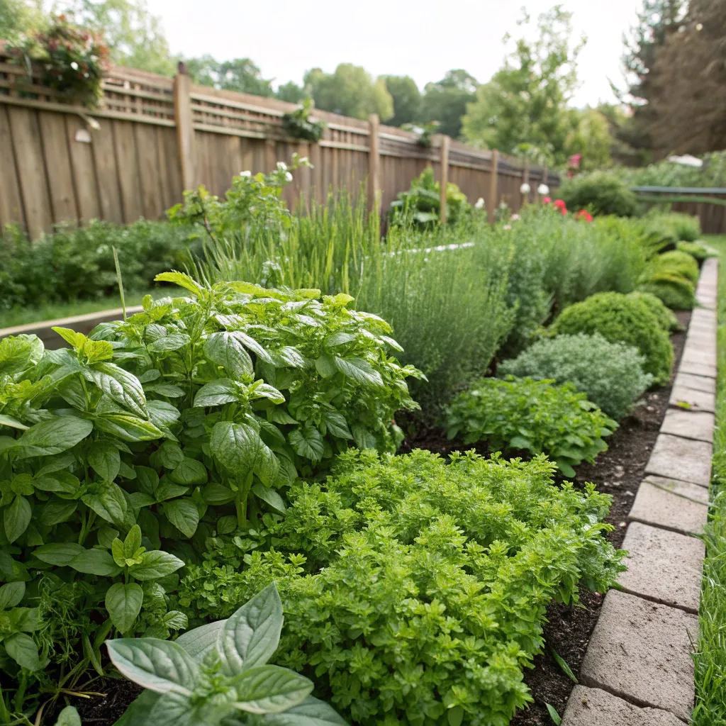 Herb garden with lush greenery